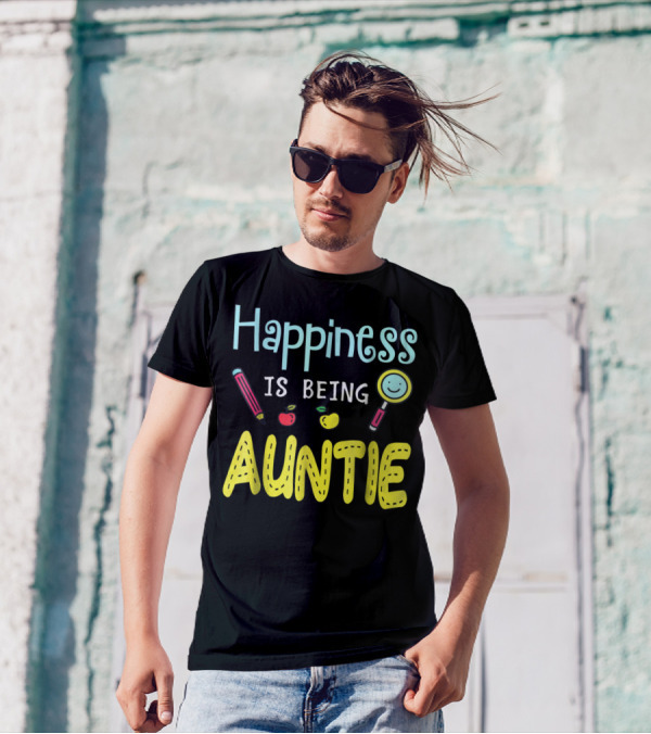 Happiness Is Being Auntie Pencil Apple Magnifying Glass T-Shirt