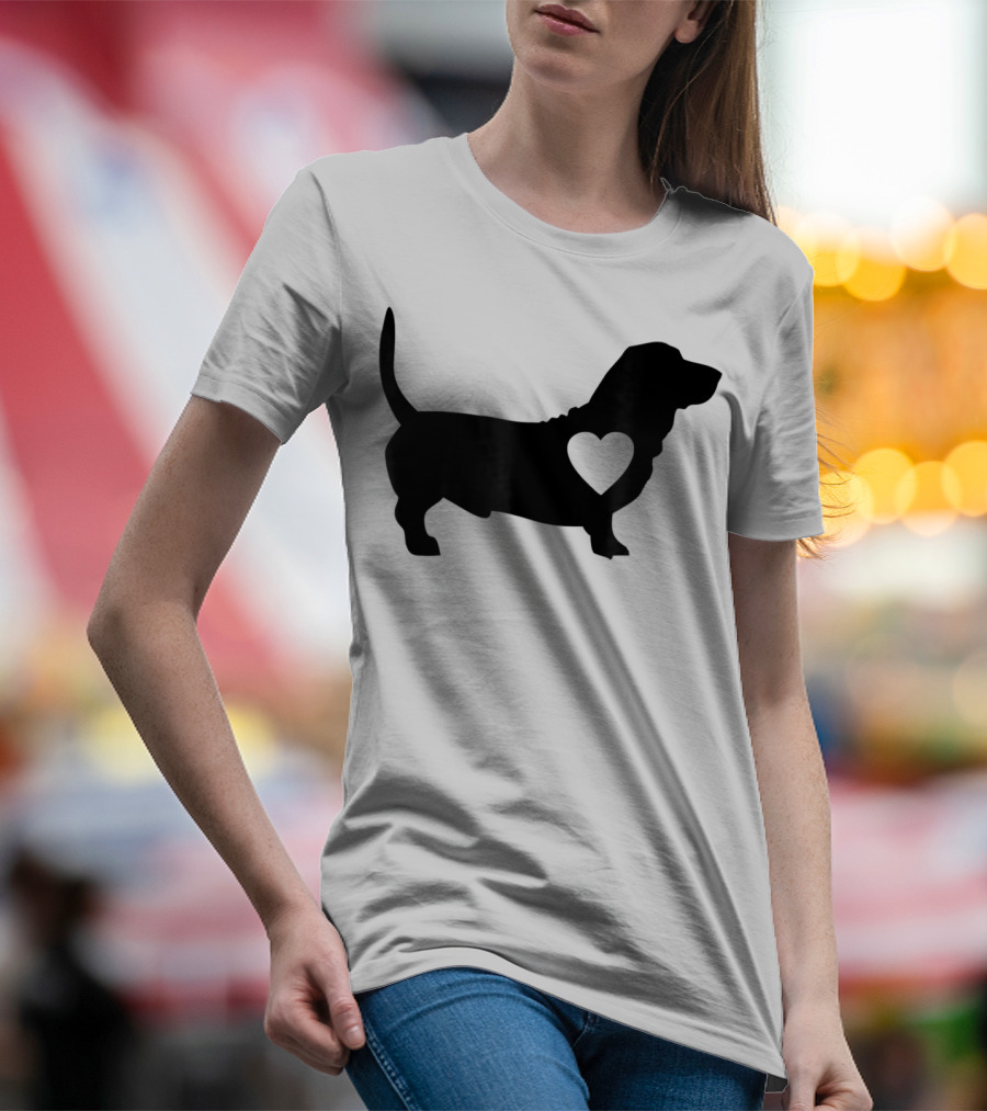 Basset Love Heart Silhouette Dog Idea Dog T-Shirt