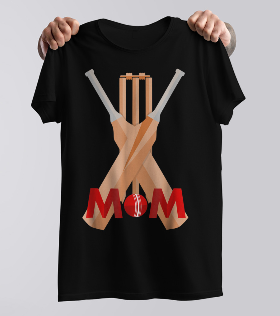 Cricket Mom Stumps Bats Red Ball T-Shirt