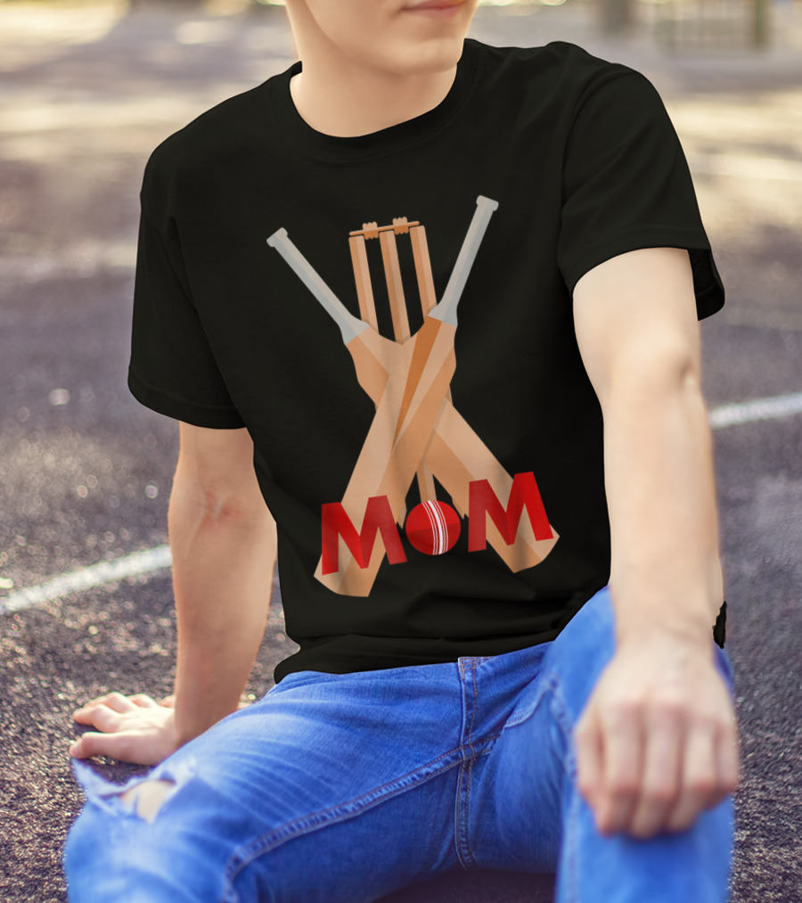 Cricket Mom Stumps Bats Red Ball T-Shirt