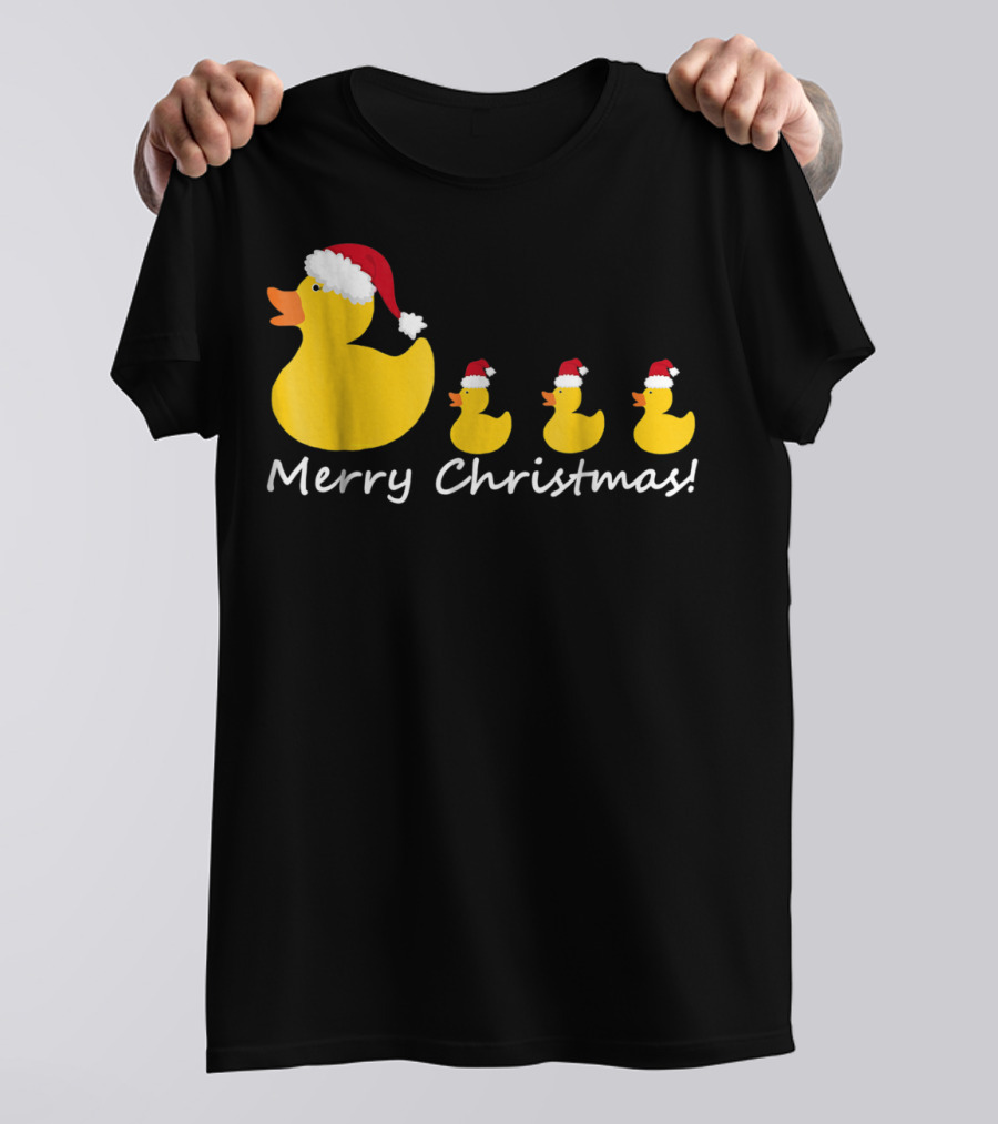 Merry Christmas Rubber Duck Family Santa Hat Mom Of Three T-Shirt
