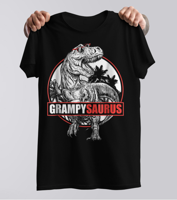 GrampySaurus Dinosaur With Sunglasses And Palm Trees T-Shirt