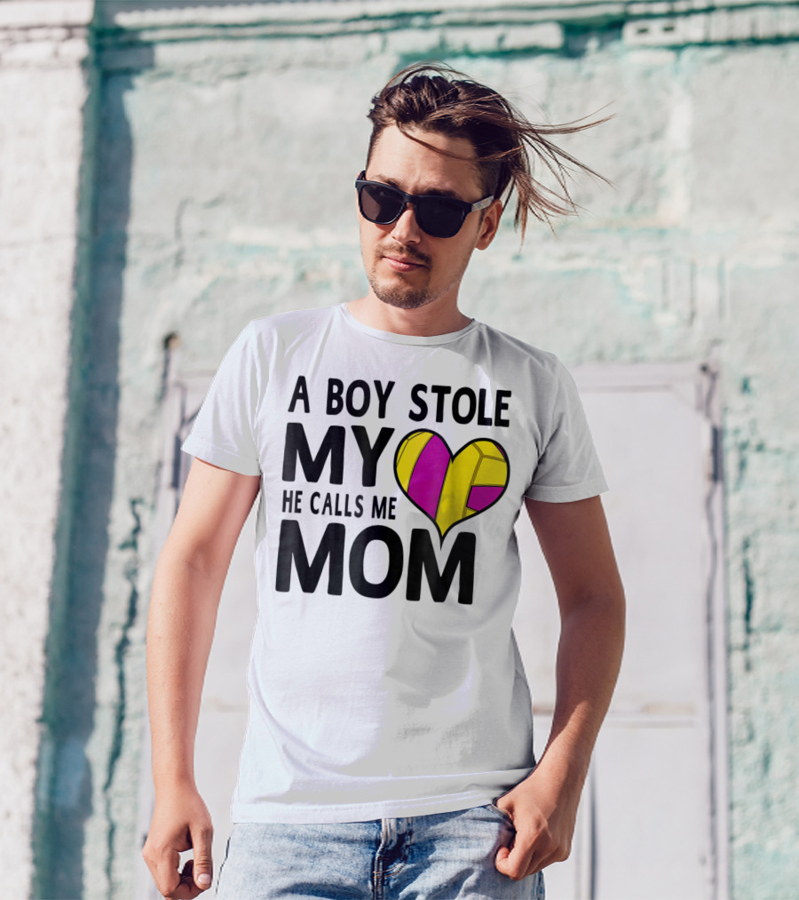 A Boy Stole My Heart He Calls Me Mom Volleyball Heart T-Shirt