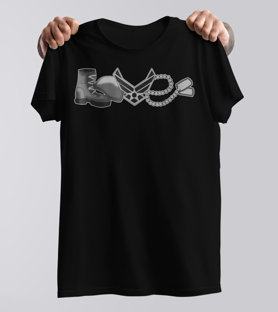Air Force Love Veteran Dad Kids Idea47 Boot Helmet Insignia Dog Tags T-Shirt