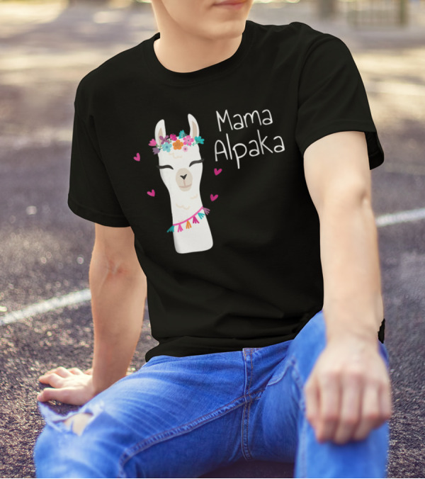 Mama Alpaka Funny Cute Floral Hearts T-Shirt