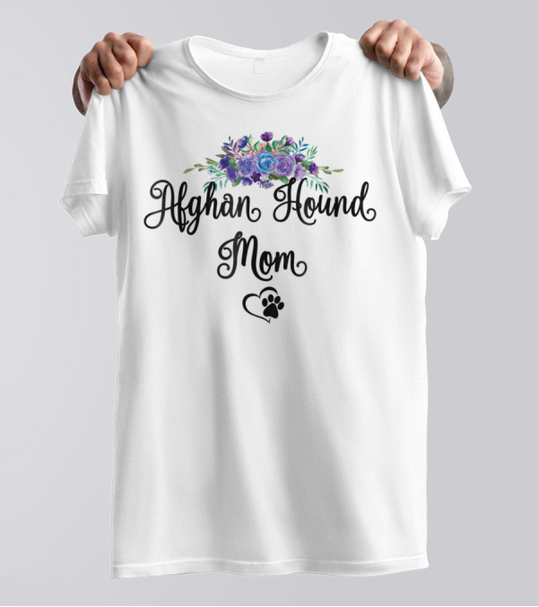 Afghan Hound Mom Floral Bouquet With Paw Heart T-Shirt