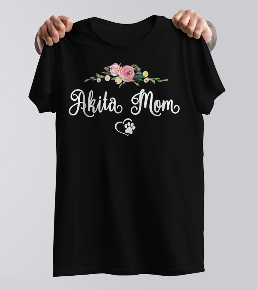 Akita Mom Floral Heart Paw T-Shirt