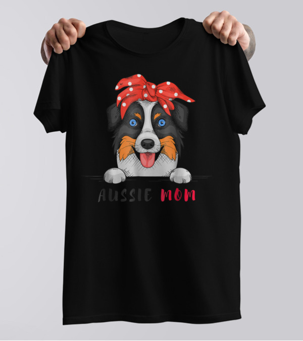 Aussie Dog Mom Australian Shepherd Red Bandana T-Shirt