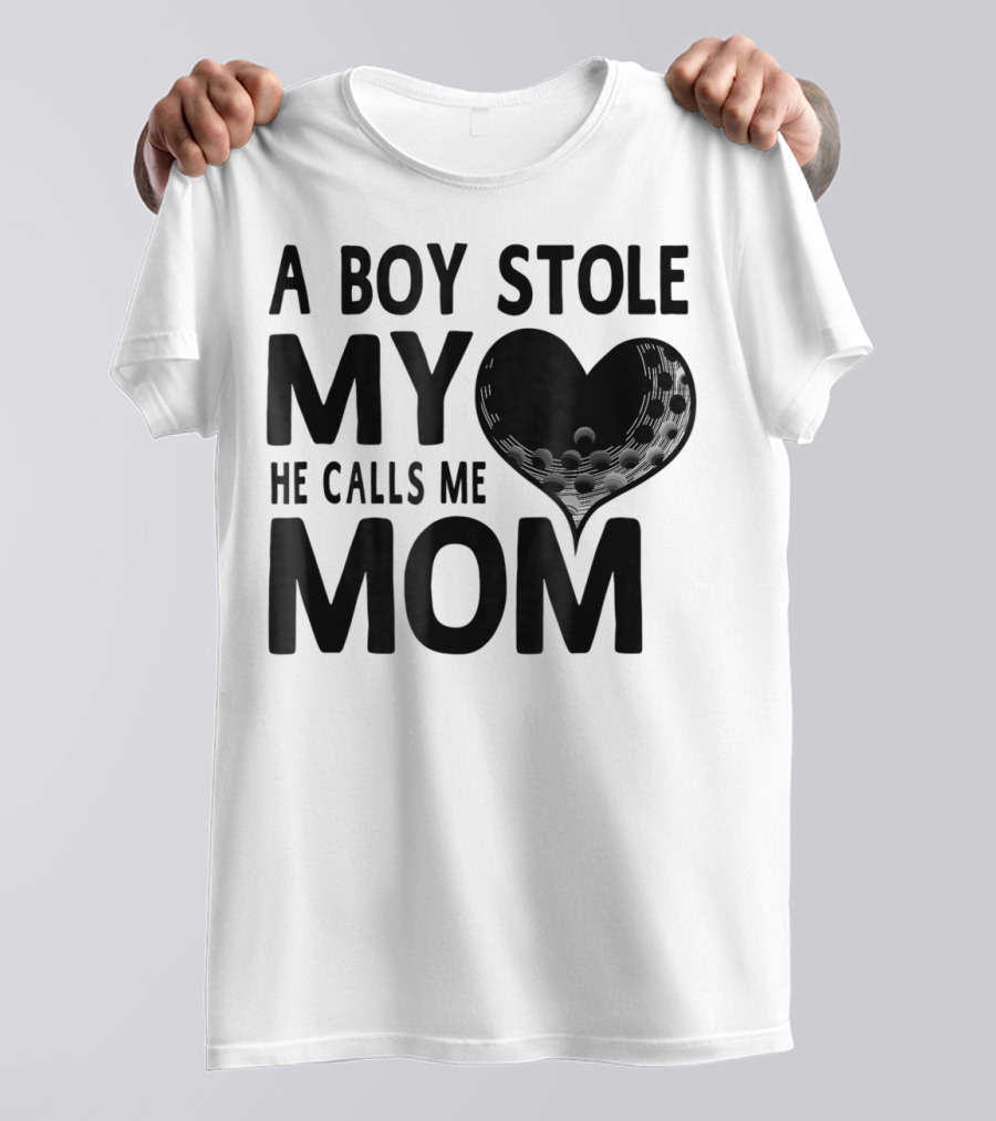 A Boy Stole My Heart He Calls Me Mom Golf Moms Heartball T-Shirt