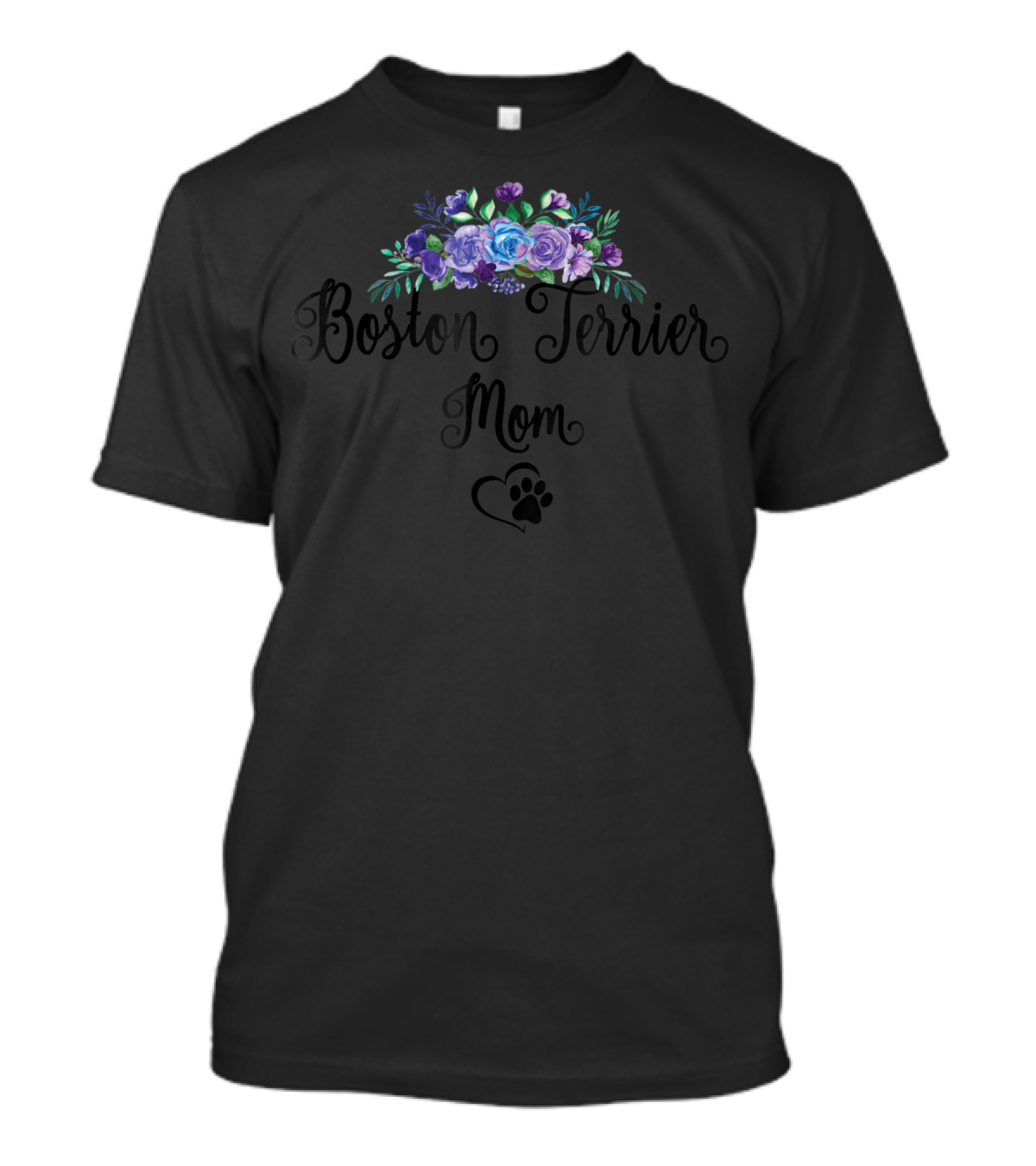 Boston Terrier Mom Floral Pawprint Heart T-Shirt
