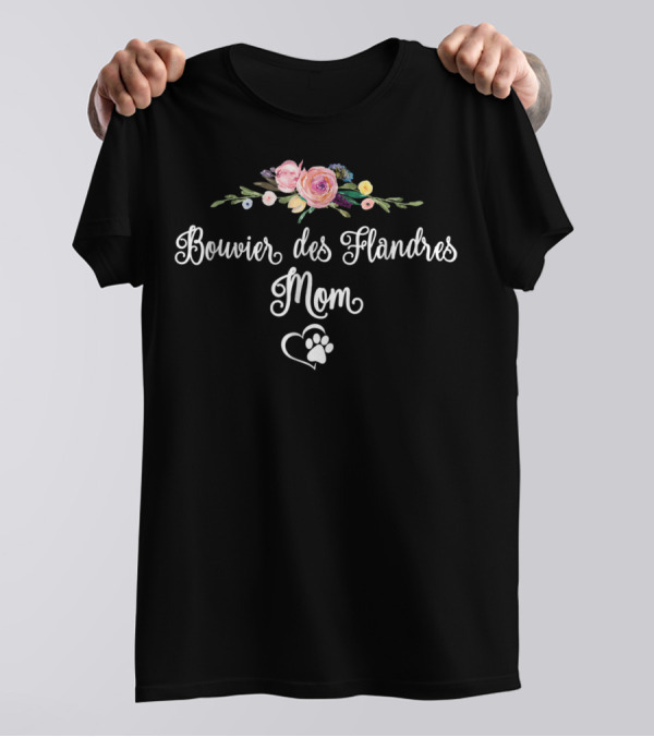Bouvier Des Flandres Mom Floral Paw Heart T-Shirt