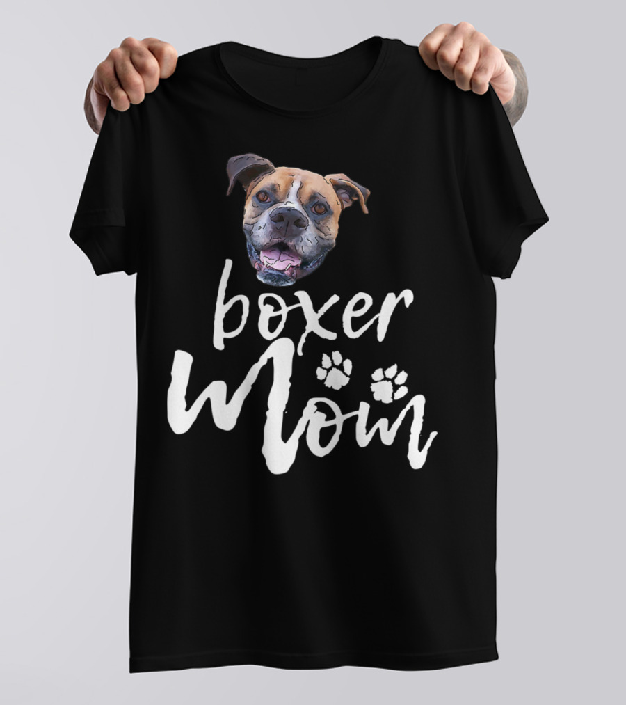 Boxer Mom Cute Dog Face Paw Prints T-Shirt