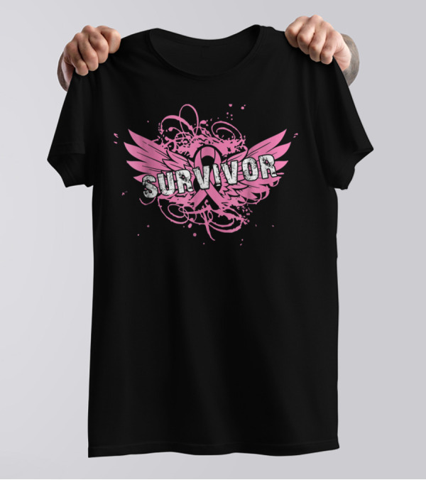 Survivor Pink Ribbon Breast Cancer Mom Wings T-Shirt