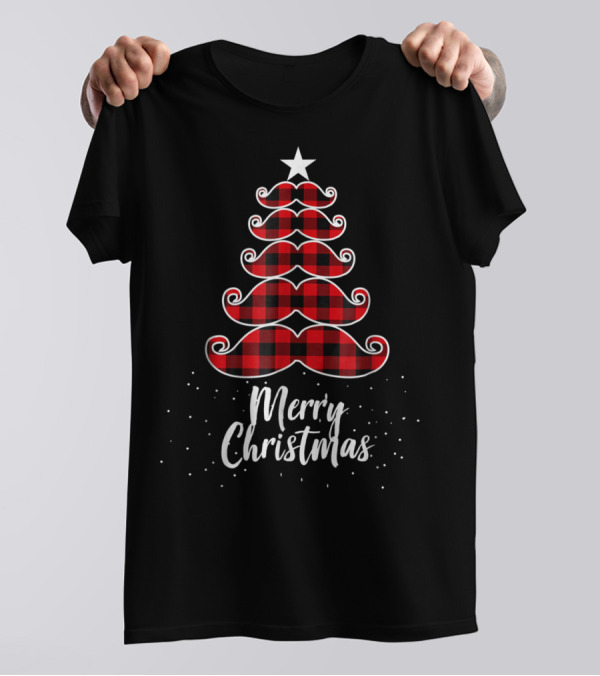 Merry Christmas Buffalo Plaid Moustache Tree Mom Kid61 T-Shirt