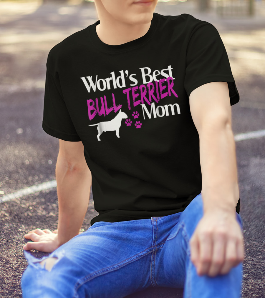 World's Best Bull Terrier Mom With Dog Silhouette And Paw Prints T-Shirt