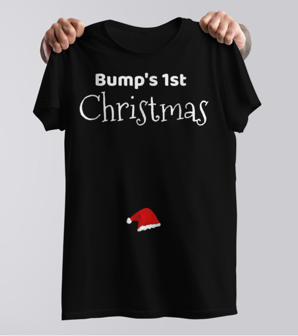 Bump's 1st Christmas Fun Pregnancy Reveal New Mom Holiday Santa Hat T-Shirt