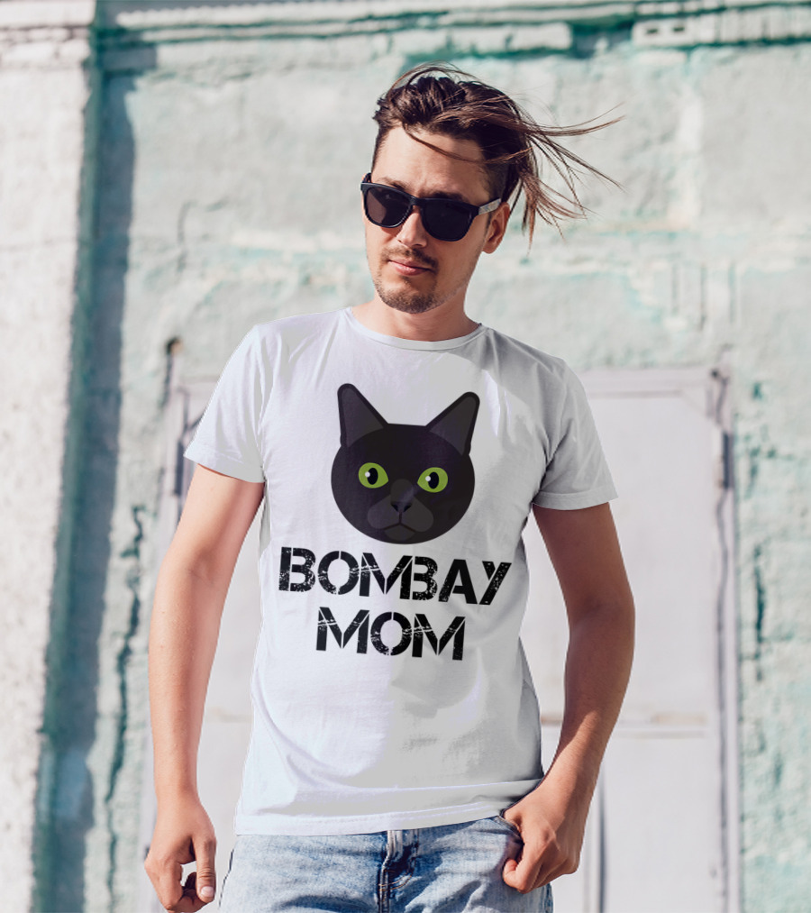 Bombay Mom Cat Owner Black Cat Face T-Shirt