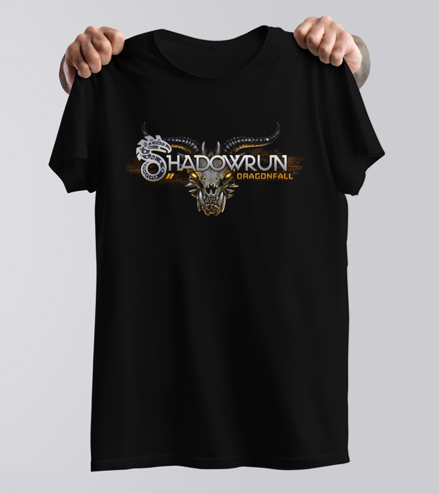 Shadowrun Dragonfall Logo With Mechanical Dragon Head And Tribal T-Shirt