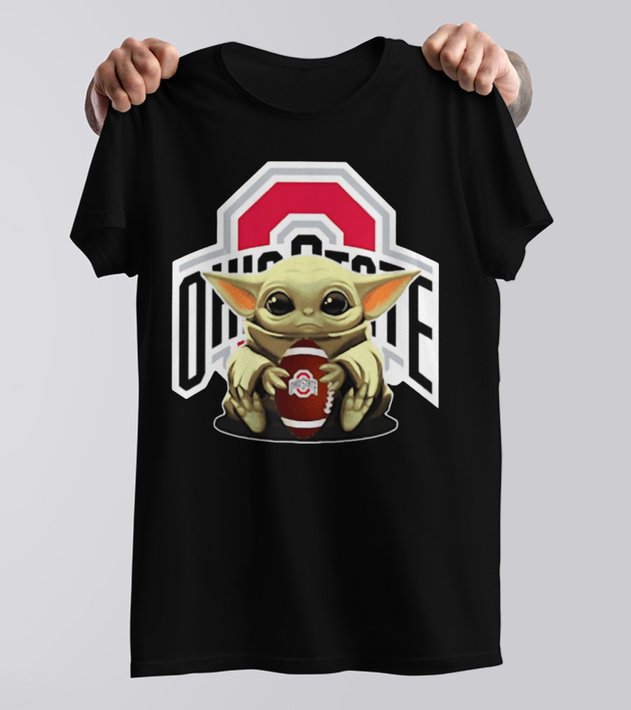 Baby Yoda Holding Ohio State Buckeyes Football T-Shirt