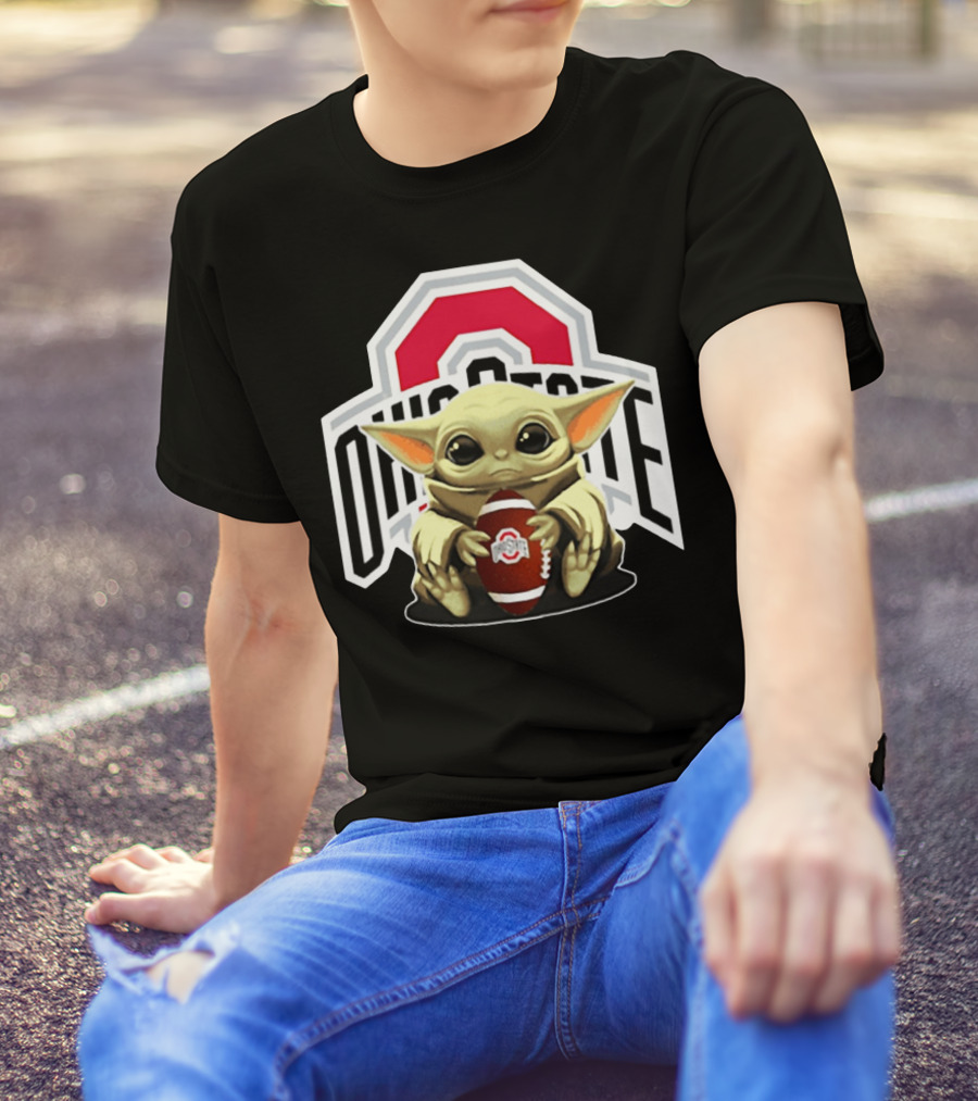 Baby Yoda Holding Ohio State Buckeyes Football T-Shirt