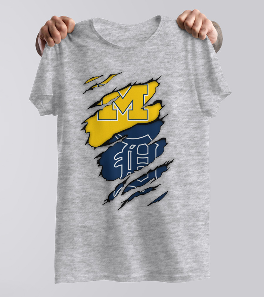 Michigan Wolverines Detroit Tigers Logo Claw Marks T-Shirt