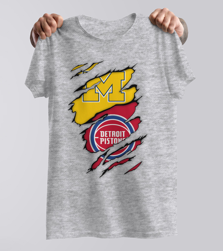 Detroit Pistons Michigan Wolverines Team Logo Mashup T-Shirt