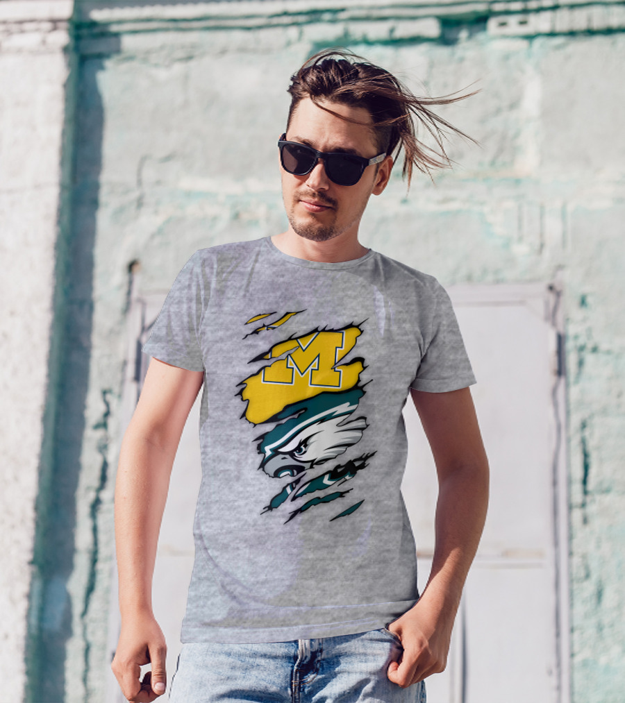 Philadelphia Eagles Michigan Wolverines Logo Combination T-Shirt