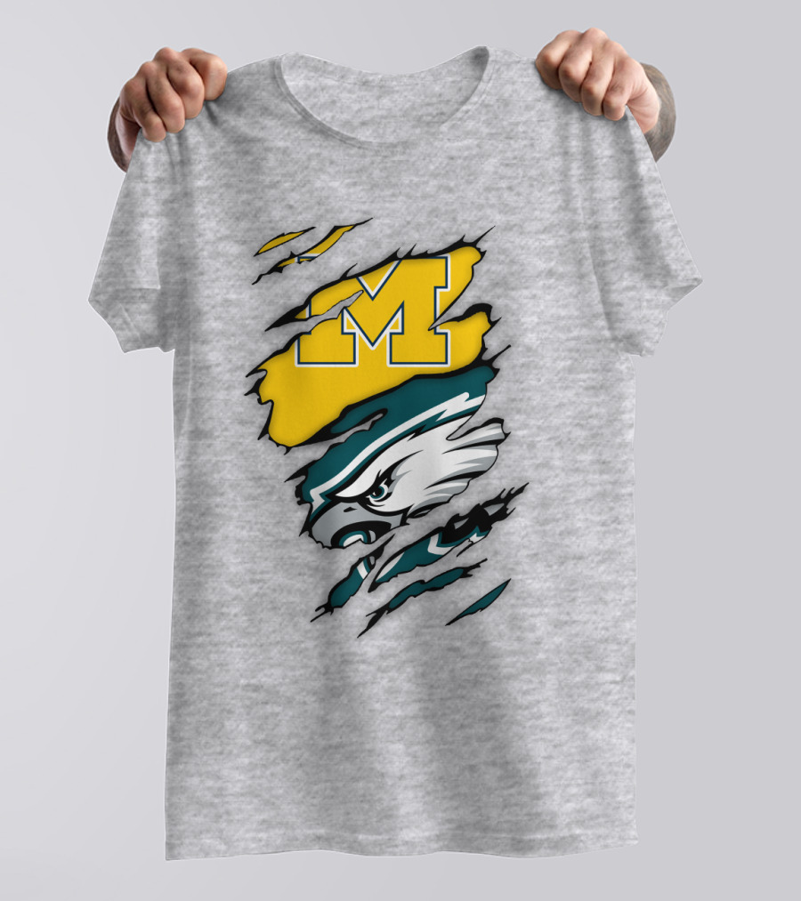 Philadelphia Eagles Michigan Wolverines Logo Combination T-Shirt