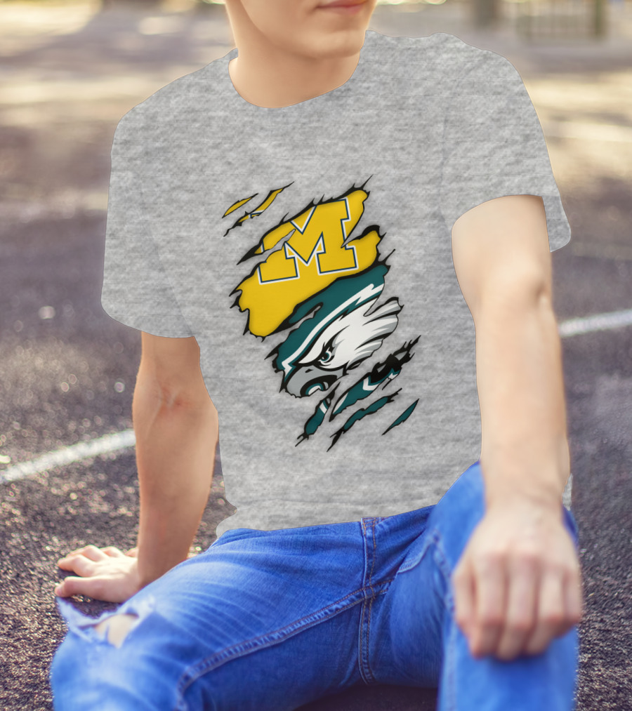 Philadelphia Eagles Michigan Wolverines Logo Combination T-Shirt