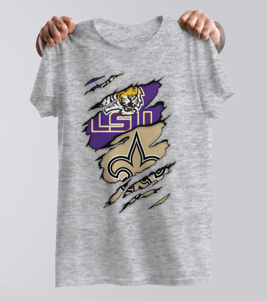 Lsu Tigers And New Orleans Saints Tearaway Tiger Fleur-De-Lis T-Shirt