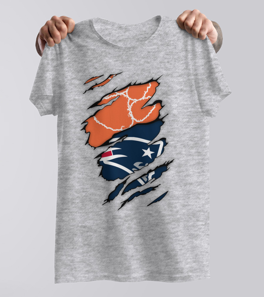 New England Patriots Clemson Football Claw Marks Logo Mashup T-Shirt