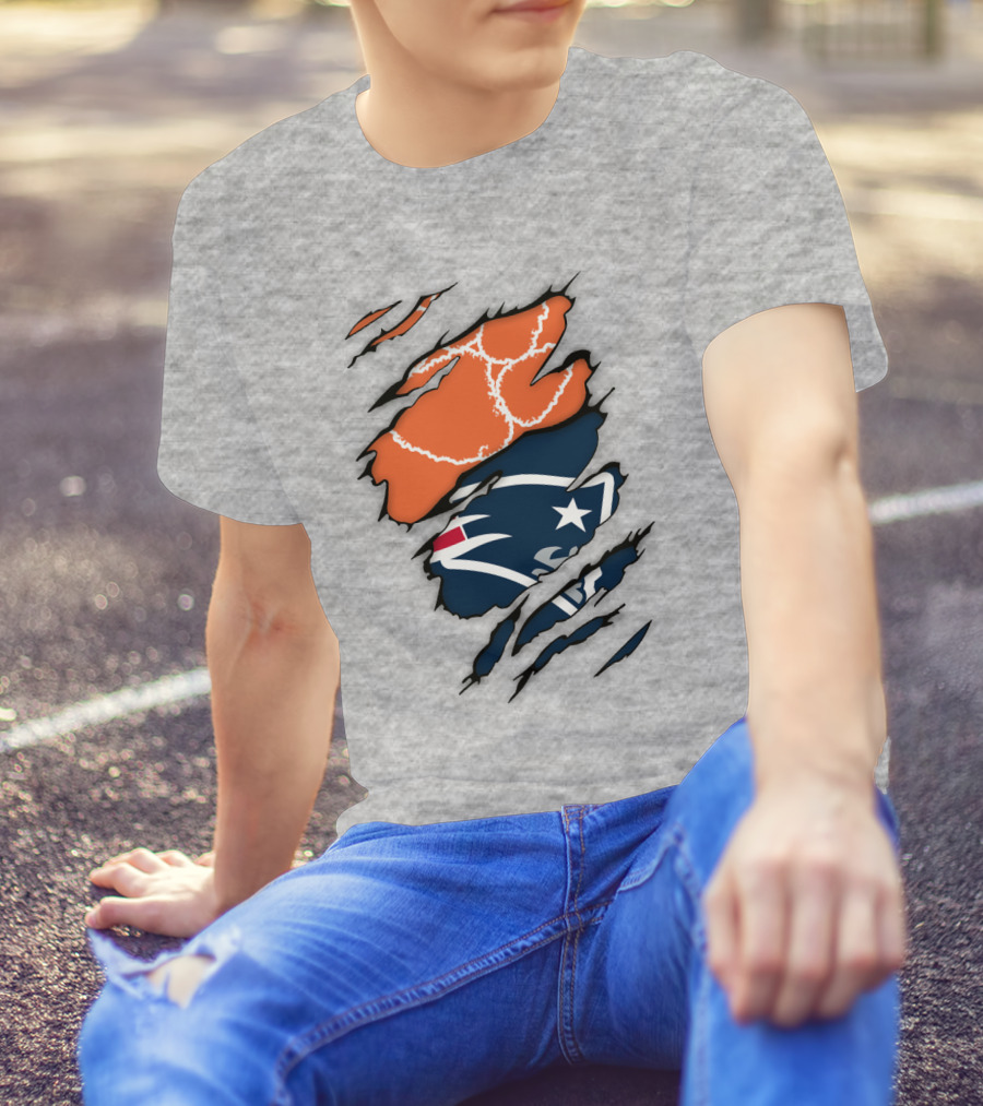 New England Patriots Clemson Football Claw Marks Logo Mashup T-Shirt
