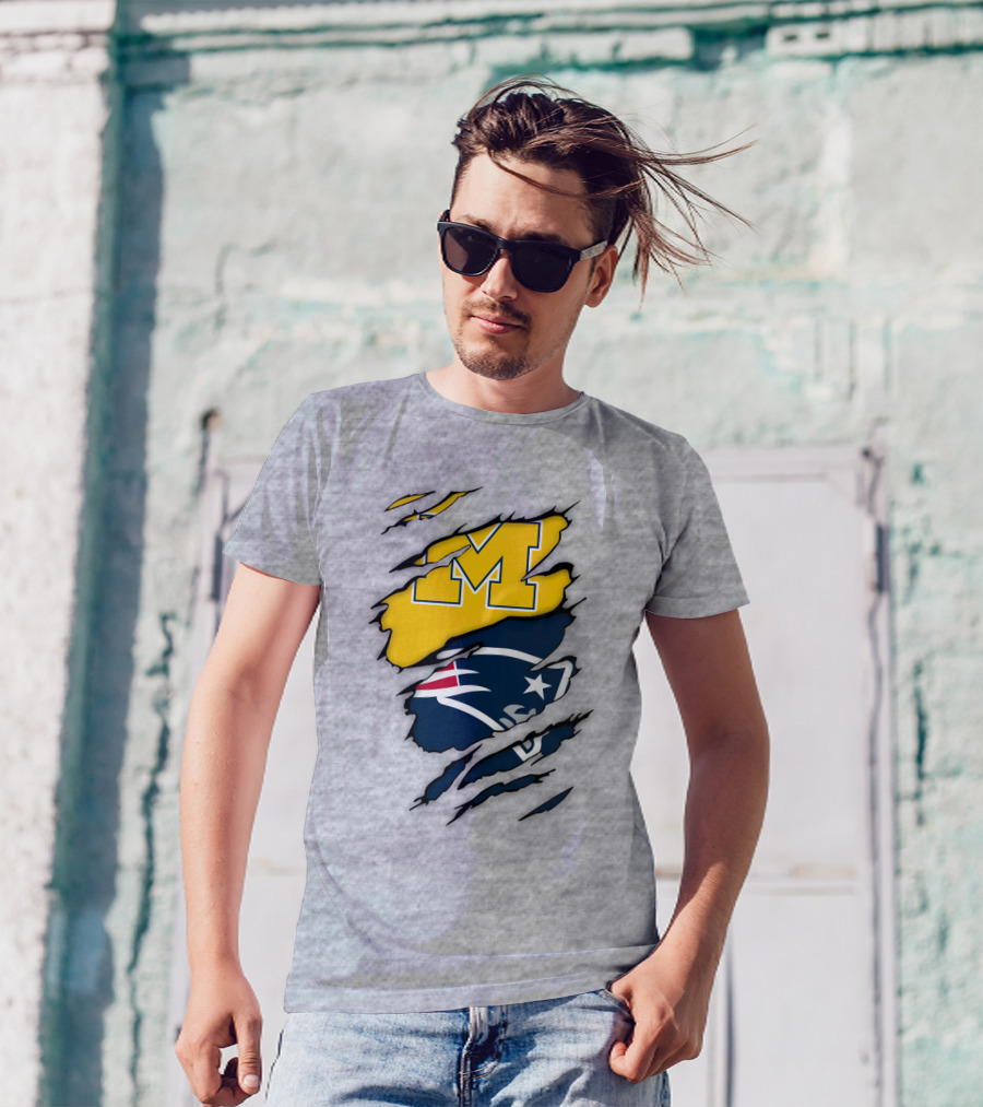 New England Patriots Michigan Wolverines Logo Blend T-Shirt