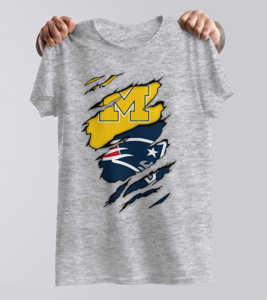 New England Patriots Michigan Wolverines Logo Blend T-Shirt