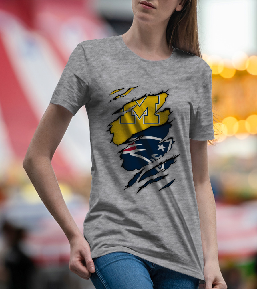 New England Patriots Michigan Wolverines Logo Blend T-Shirt