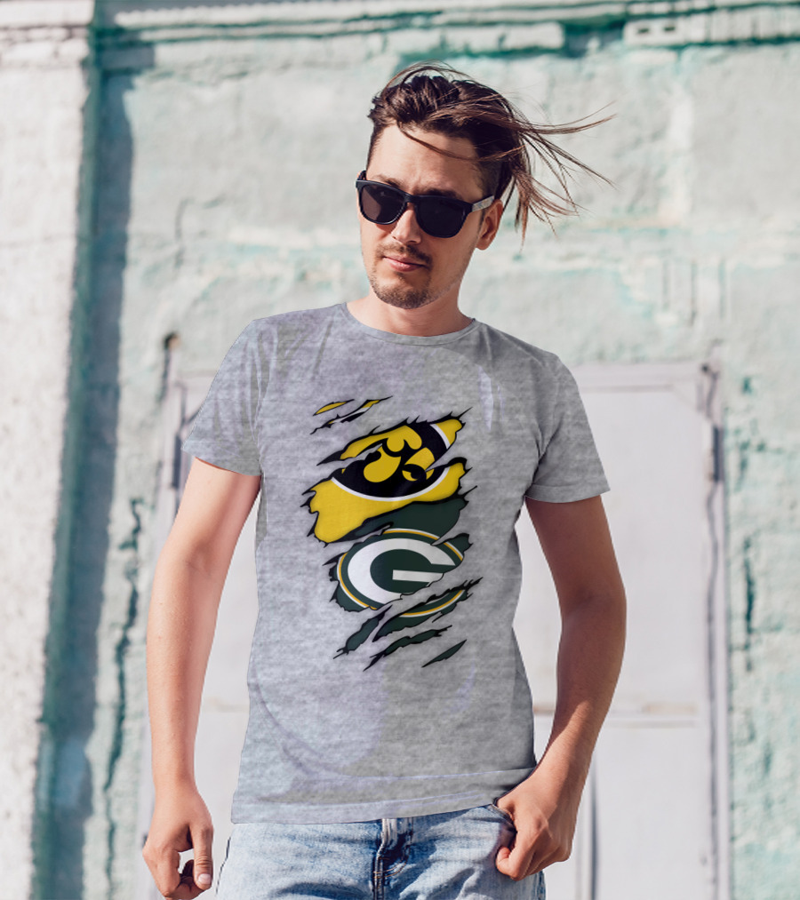 Green Bay Packers Iowa Hawkeyes Team Spirit Logo Fusion T-Shirt