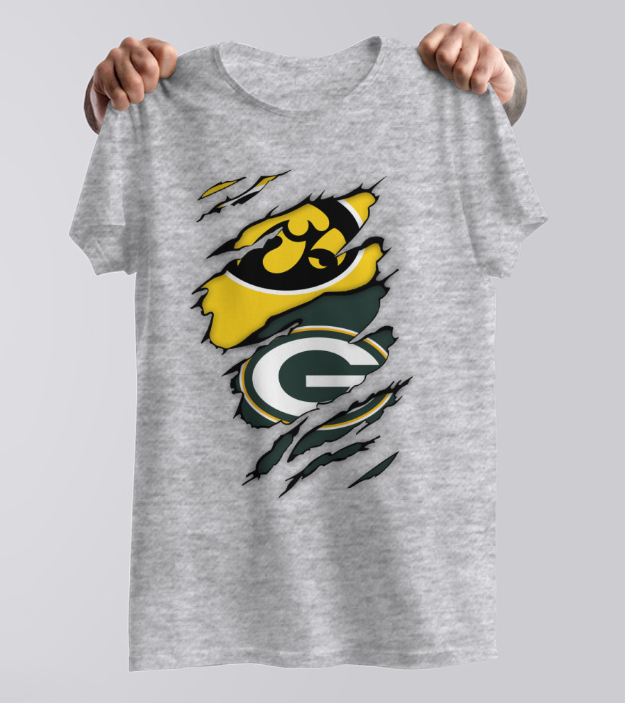 Green Bay Packers Iowa Hawkeyes Team Spirit Logo Fusion T-Shirt