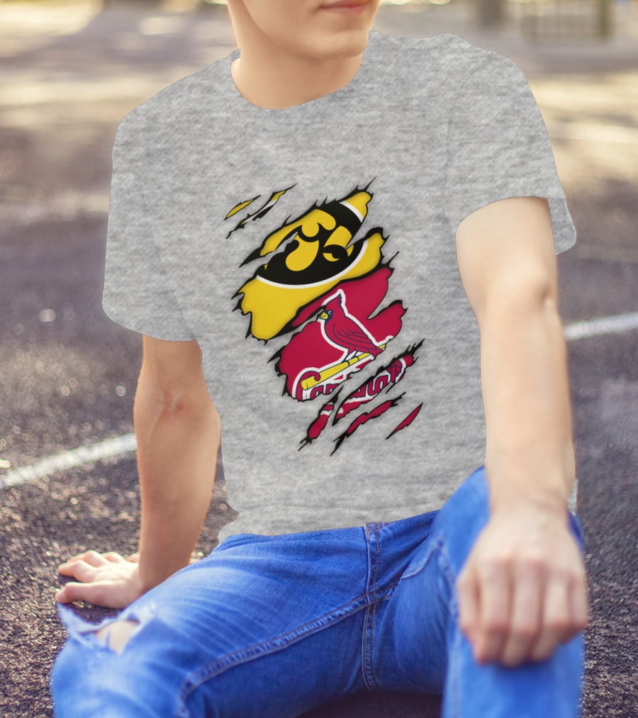 St Louis Cardinals Iowa Hawkeyes Ripped T-Shirt