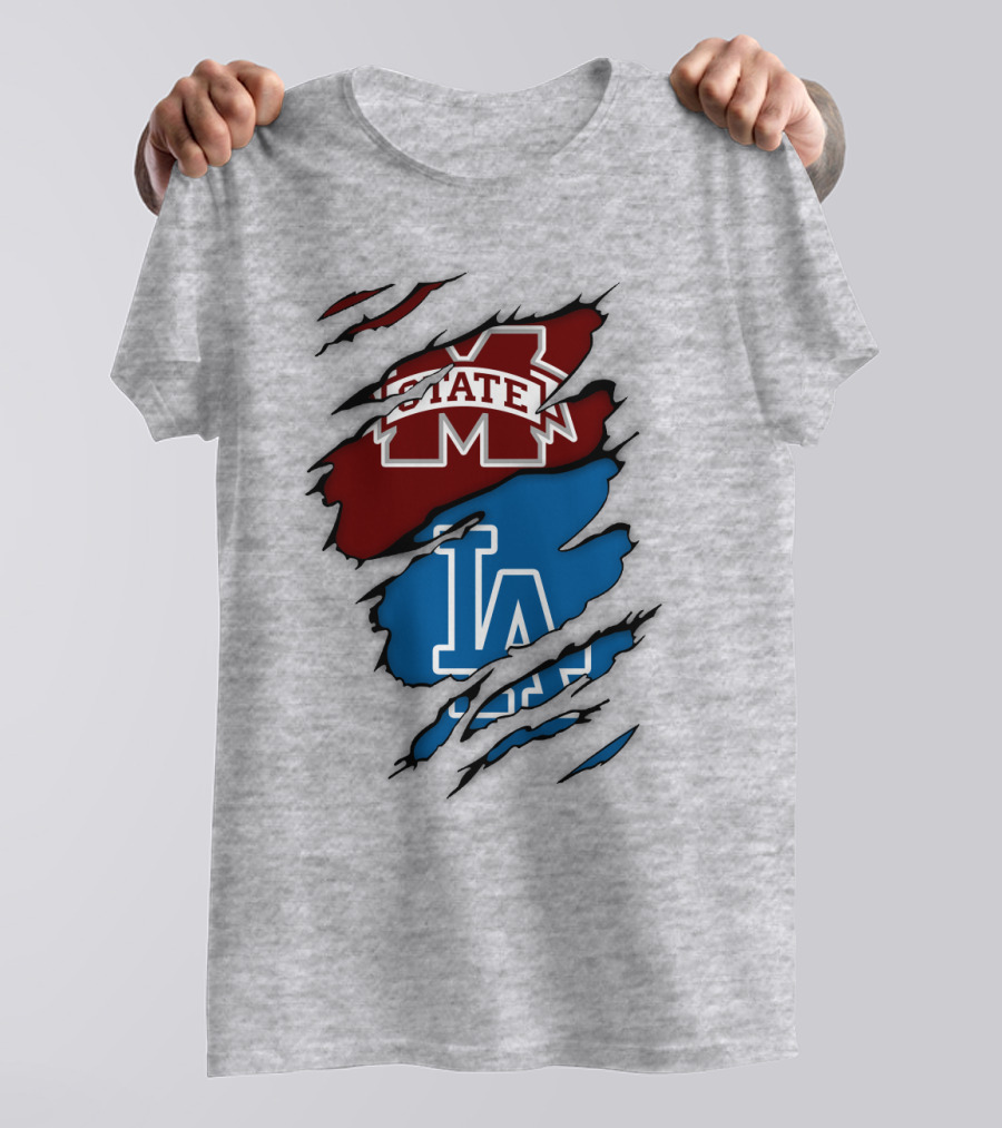 Los Angeles Dodgers LA Mississippi State MS State Torn Effect T-Shirt