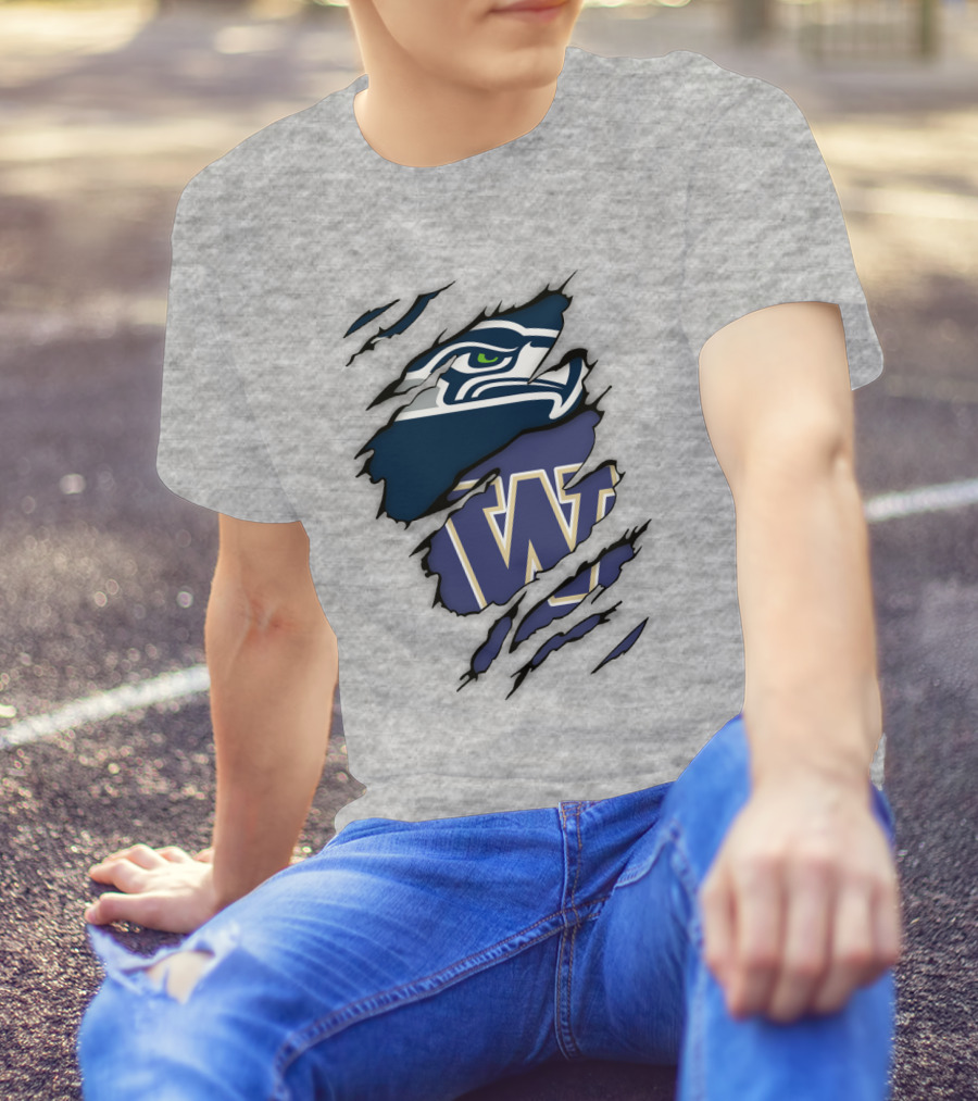 Seahawks University Of Washington Huskies Logo Fusion T-Shirt