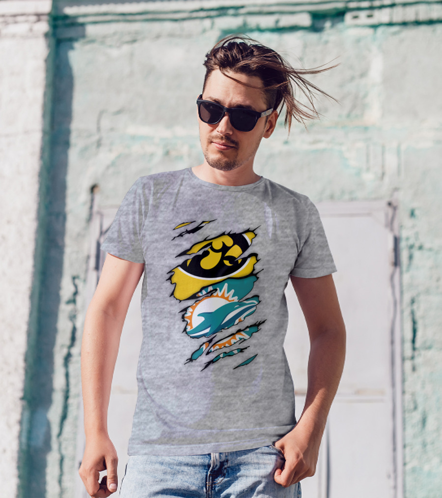 Miami Dolphins Iowa Hawkeyes Logo Mashup T-Shirt