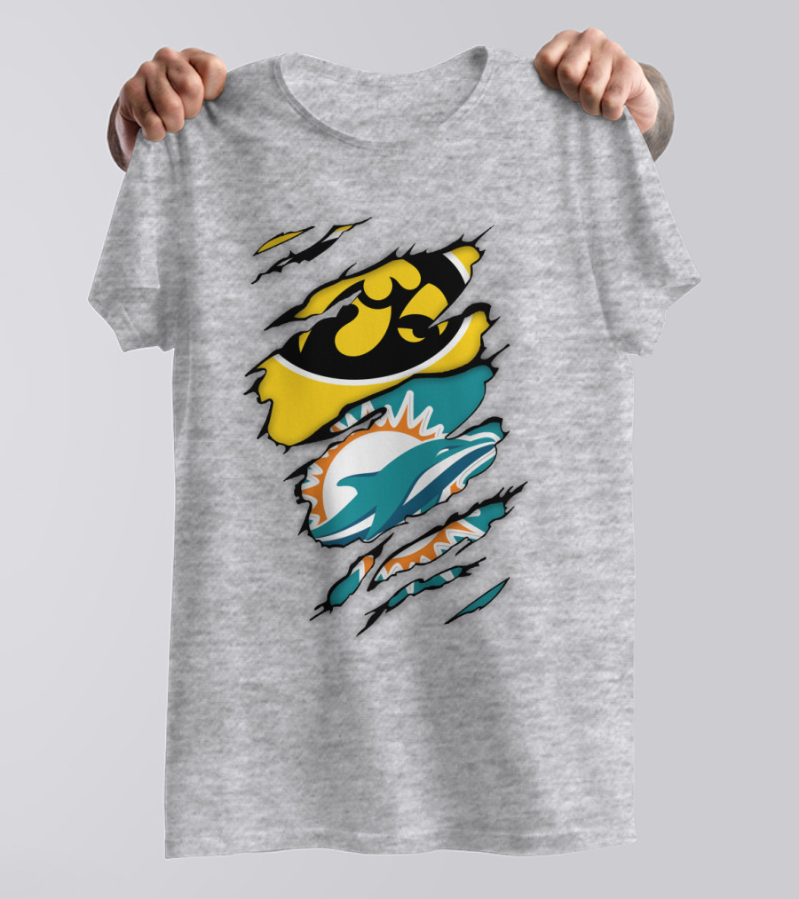 Miami Dolphins Iowa Hawkeyes Logo Mashup T-Shirt