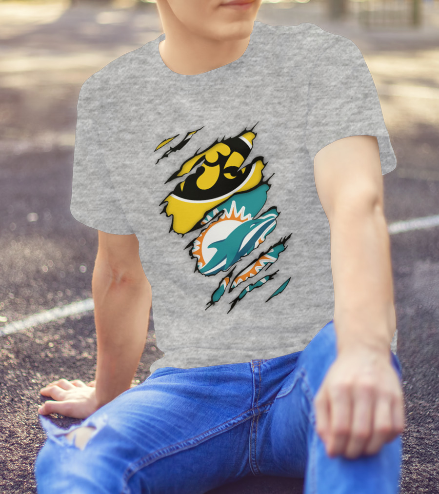 Miami Dolphins Iowa Hawkeyes Logo Mashup T-Shirt