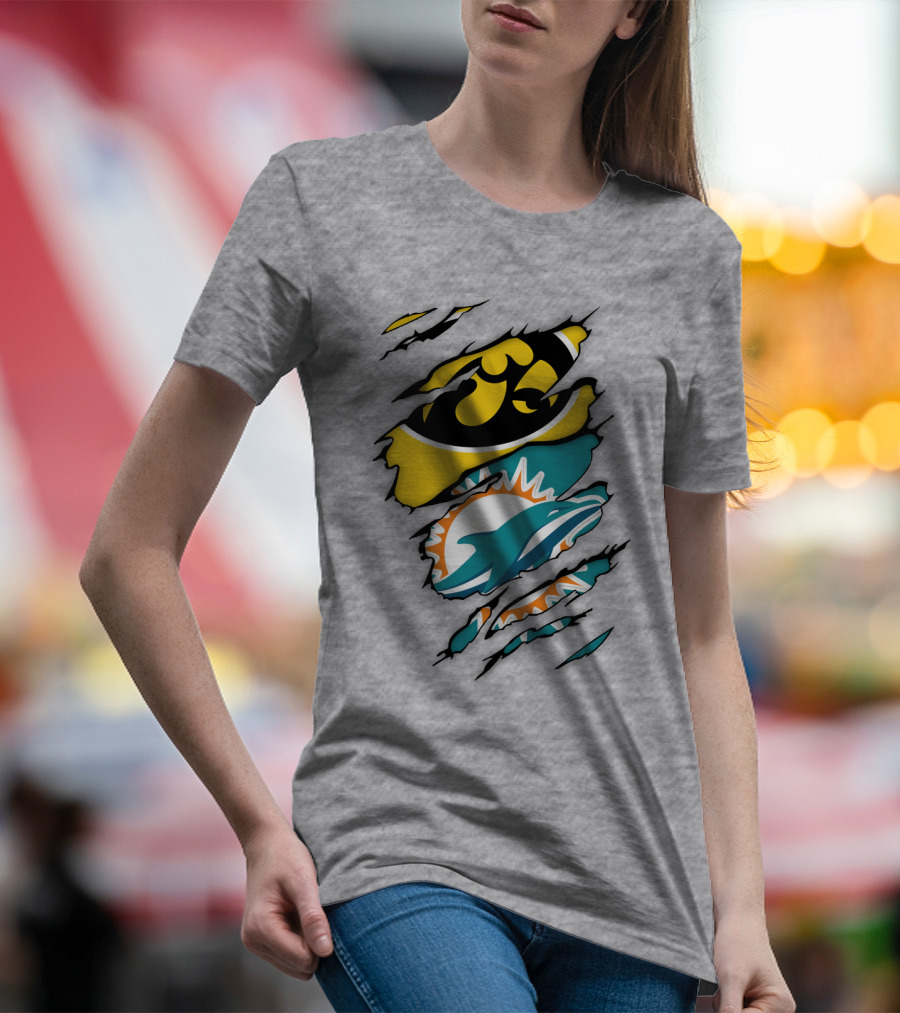 Miami Dolphins Iowa Hawkeyes Logo Mashup T-Shirt