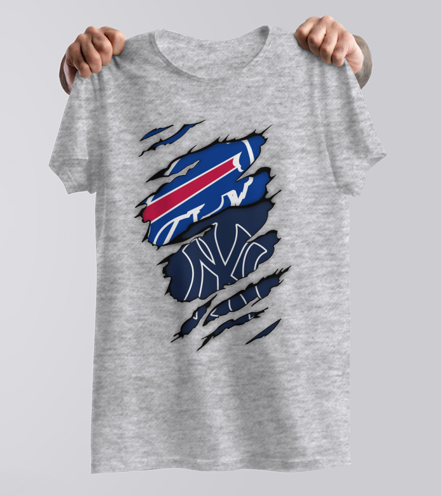 New York Yankees Buffalo Bills Torn Logo Mashup T-Shirt