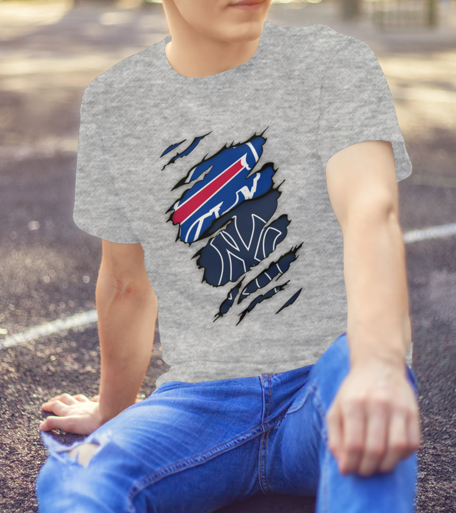 New York Yankees Buffalo Bills Torn Logo Mashup T-Shirt