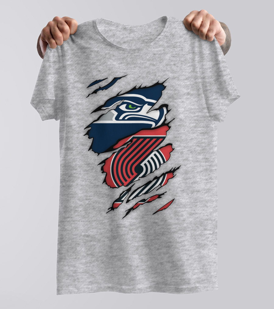 Portland Trail Blazers Seattle Seahawks Ripped Logo Fusion T-Shirt