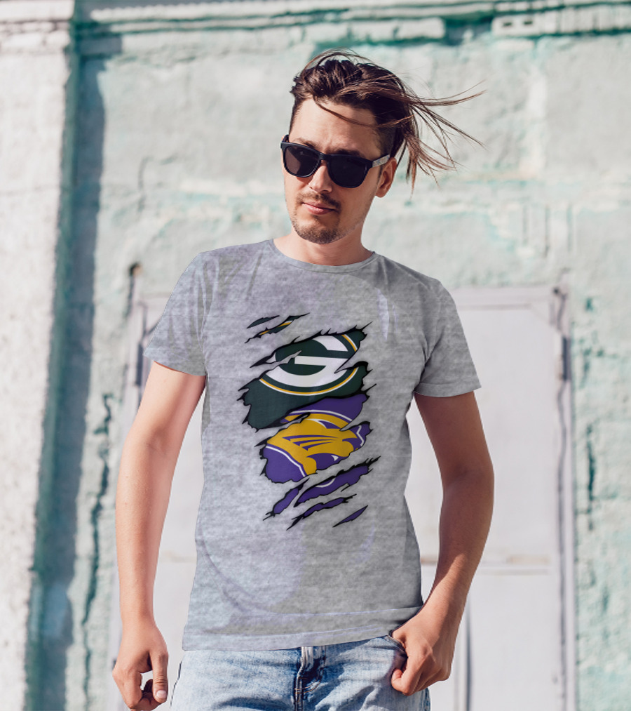 Green Bay Packers And Northern Iowa Panthers Logo Fusion T-Shirt