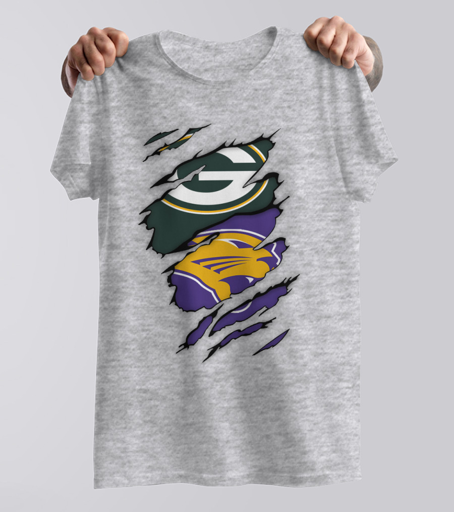 Green Bay Packers And Northern Iowa Panthers Logo Fusion T-Shirt