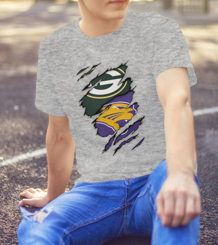 Green Bay Packers And Northern Iowa Panthers Logo Fusion T-Shirt